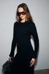 DUENDE Kadın Yuvarlak Yaka Çizgi Desenli Slim Fit Triko Siyah Elbise