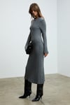 DUENDE Kadın Yuvarlak Yaka Çizgi Desenli Slim Fit Triko Grimelanj Elbise