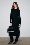 DUENDE Kadın Yuvarlak Yaka Çizgi Desenli Slim Fit Triko Siyah Elbise