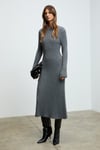 DUENDE Kadın Yuvarlak Yaka Çizgi Desenli Slim Fit Triko Grimelanj Elbise