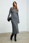 DUENDE Kadın Yuvarlak Yaka Çizgi Desenli Slim Fit Triko Grimelanj Elbise