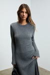 DUENDE Kadın Yuvarlak Yaka Çizgi Desenli Slim Fit Triko Grimelanj Elbise