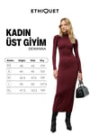 EFLOUR Kadın Dik Yakalı Büzgü Detaylı Esnek Kumaşlı Uzun Bordo Elbise