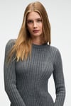 ENCANTO Kadın Yuvarlak Yaka Çizgi Desenli Slim Fit Antrasit Elbise
