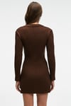 ENCANTO Kadın Yuvarlak Yaka Çizgi Desenli Slim Fit Kahverengi Elbise