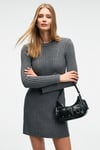 ENCANTO Kadın Yuvarlak Yaka Çizgi Desenli Slim Fit Antrasit Elbise