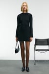 ENCANTO Kadın Yuvarlak Yaka Çizgi Desenli Slim Fit Siyah Elbise