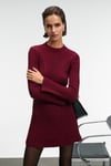 ENCANTO Kadın Yuvarlak Yaka Çizgi Desenli Slim Fit Bordo Elbise