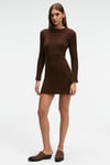 ENCANTO Kadın Yuvarlak Yaka Çizgi Desenli Slim Fit Kahverengi Elbise