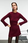 ENCANTO Kadın Yuvarlak Yaka Çizgi Desenli Slim Fit Bordo Elbise
