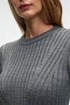 ENCANTO Kadın Yuvarlak Yaka Çizgi Desenli Slim Fit Antrasit Elbise