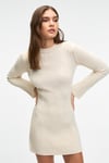 ENCANTO Kadın Yuvarlak Yaka Çizgi Desenli Slim Fit Ekru Elbise