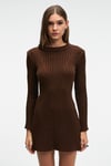ENCANTO Kadın Yuvarlak Yaka Çizgi Desenli Slim Fit Kahverengi Elbise