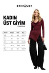 ENISSIA Kadın Derin V Yaka Esnek Kumaşlı Vücuda Oturan Bordo Bluz