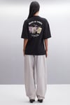 ENYA Kadın Baskı Detaylı Oversize Fit Bol Kesim Bisiklet Yakalı %100 Organik Pamuklu Siyah T-Shirt