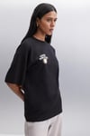 ENYA Kadın Baskı Detaylı Oversize Fit Bol Kesim Bisiklet Yakalı %100 Organik Pamuklu Siyah T-Shirt
