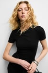 FASLEY Kadın Yumuşak Ve Esnek Kumaşlı Toka Detaylı Slim Fit Siyah Bluz