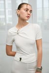 FASLEY Kadın Yumuşak Ve Esnek Kumaşlı Toka Detaylı Slim Fit Ekru Bluz