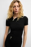 FASLEY Kadın Yumuşak Ve Esnek Kumaşlı Toka Detaylı Slim Fit Siyah Bluz