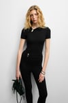FASLEY Kadın Yumuşak Ve Esnek Kumaşlı Toka Detaylı Slim Fit Siyah Bluz