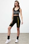 FORCE Kadın Slogan Baskı Detaylı Diz Üstü Spor Slim Fit Siyah Tayt