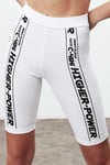 FORCE Kadın Slogan Baskı Detaylı Diz Üstü Spor Slim Fit Beyaz Tayt