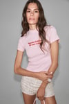 GALLURA Kadın Yumuşak Ve Esnek Kumaşlı Baskı Detaylı Yuvarlak Yakalı Kısa Kol Pembe T-Shirt