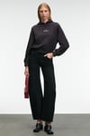 ISADORA Kadın Kapüşonlu Nakış Detaylı Regular Fit Crop Antrasit Sweatshirt
