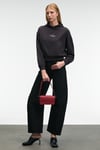 ISADORA Kadın Kapüşonlu Nakış Detaylı Regular Fit Crop Antrasit Sweatshirt