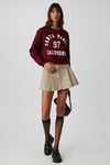 JAELYN Kadın Uzun Kollu Yuvarlak Yaka Önü Baskılı Düşük Omuz Kısa Bordo Sweatshirt