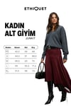 JUNKIT Kadın Yumuşak Ve Esnek Kumaşlı Asimetrik Paçalı Büzgülü Bordo Etek