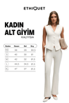 KALYYSIA Kadın Yüksek Bel Geniş Paçalı Slim Fit Ekru Pantolon