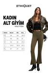 KALYYSIA Kadın Yüksek Bel Geniş Paçalı Slim Fit Haki Pantolon