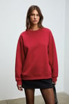 KARIUS Kadın Organik Pamuklu İçi Polarlı Oversize Yuvarlak Yakalı Bordo Sweatshirt