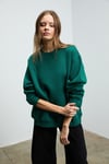 KARIUS Kadın Organik Pamuklu İçi Polarlı Oversize Yuvarlak Yakalı Koyu Yeşil Sweatshirt