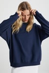 KARIUS Kadın Organik Pamuklu İçi Polarlı Oversize Yuvarlak Yakalı Lacivert Sweatshirt