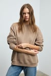 KARIUS Kadın Organik Pamuklu İçi Polarlı Oversize Yuvarlak Yakalı Açık Kahverengi Sweatshirt
