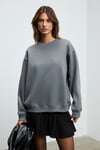 KARIUS Kadın Organik Pamuklu İçi Polarlı Oversize Yuvarlak Yakalı Gri Sweatshirt