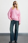 KARIUS Kadın Organik Pamuklu İçi Polarlı Oversize Yuvarlak Yakalı Pembe Sweatshirt