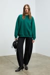 KARIUS Kadın Organik Pamuklu İçi Polarlı Oversize Yuvarlak Yakalı Koyu Yeşil Sweatshirt