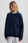 KARIUS Kadın Organik Pamuklu İçi Polarlı Oversize Yuvarlak Yakalı Lacivert Sweatshirt