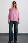 KARIUS Kadın Organik Pamuklu İçi Polarlı Oversize Yuvarlak Yakalı Pembe Sweatshirt