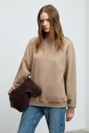 KARIUS Kadın Organik Pamuklu İçi Polarlı Oversize Yuvarlak Yakalı Açık Kahverengi Sweatshirt