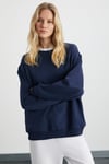 KARIUS Kadın Organik Pamuklu İçi Polarlı Oversize Yuvarlak Yakalı Lacivert Sweatshirt