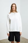 KARIUS Kadın Organik Pamuklu İçi Polarlı Oversize Yuvarlak Yakalı Beyaz Sweatshirt