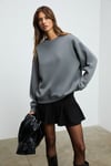 KARIUS Kadın Organik Pamuklu İçi Polarlı Oversize Yuvarlak Yakalı Gri Sweatshirt