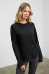 KISSORA Kadın Organik Pamuklu Yuvarlak Yaka Reglan Kol Uzun Kollu Relax Fit Antrasit Bluz