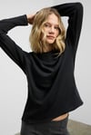 KISSORA Kadın Organik Pamuklu Yuvarlak Yaka Reglan Kol Uzun Kollu Relax Fit Antrasit Bluz
