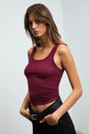 LILLESOL Kadın Fitilli Görünümlü Slim Fit Vücuda Oturan Havuz Yakalı Pamuklu Basic Bordo Atlet