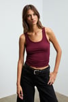 LILLESOL Kadın Fitilli Görünümlü Slim Fit Vücuda Oturan Havuz Yakalı Pamuklu Basic Bordo Atlet